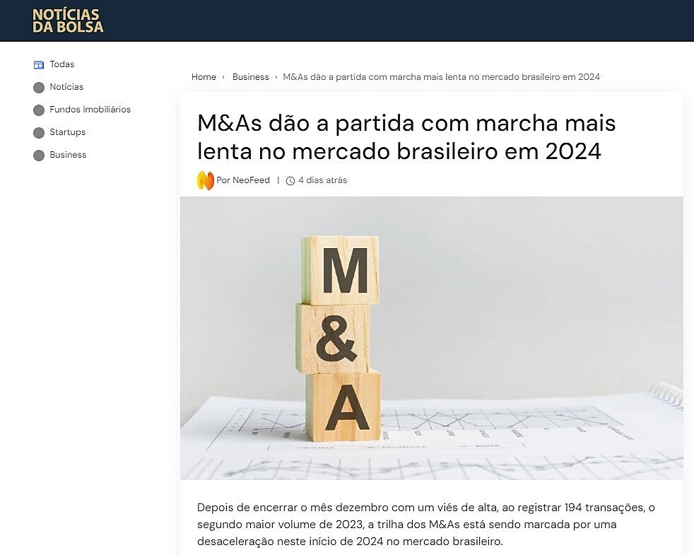 M&As do a partida com marcha mais lenta no mercado brasileiro em 2024